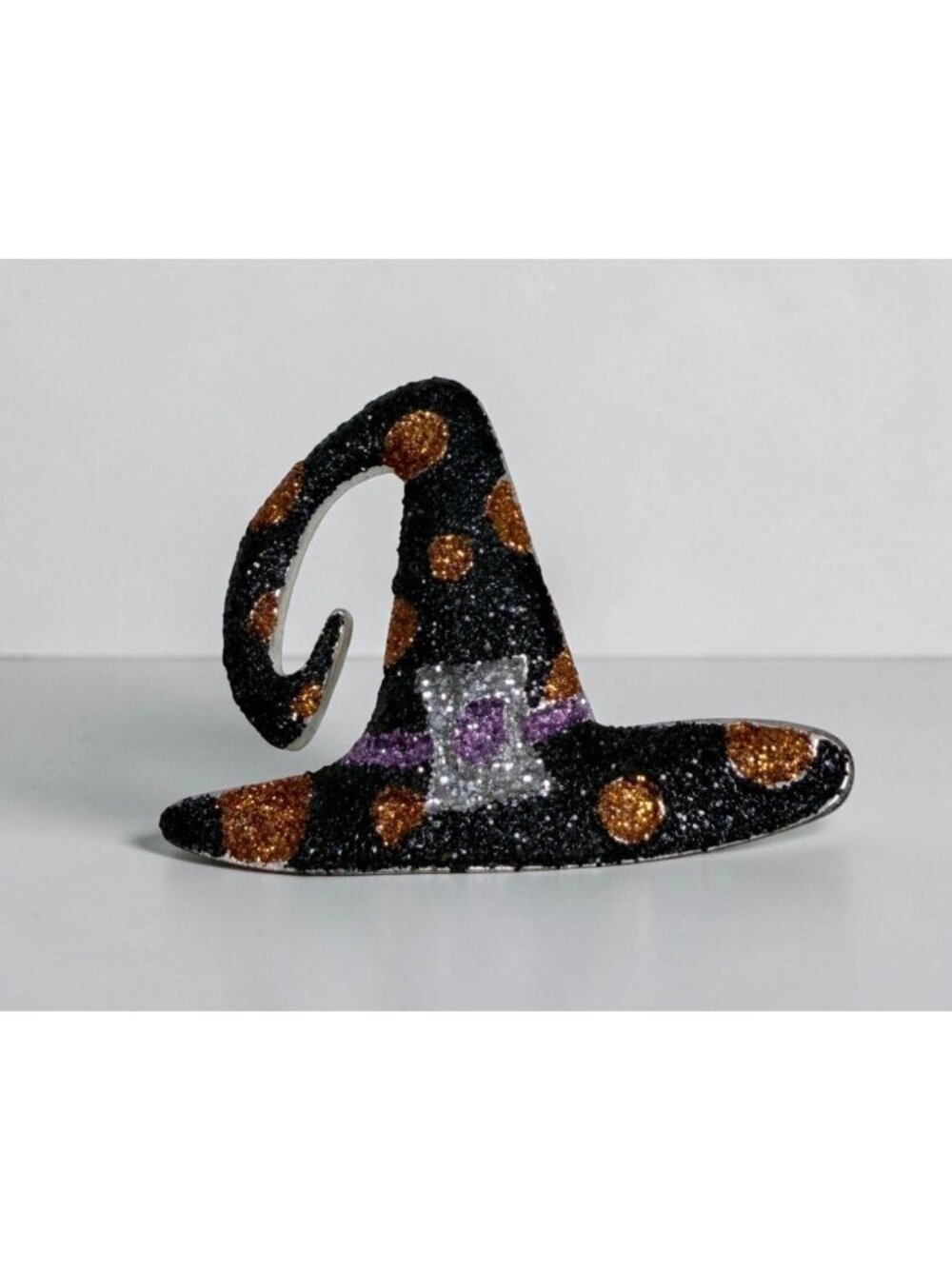 Halloween Glitter Witch Hat Brooch Pin Black Sparkly Orange Polka Dot Party